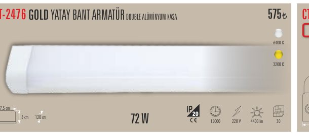 CATA CT-2476 · GOLD YATAY BANT ARMATÜR DOUBLE ALÜMİNYUM KASA