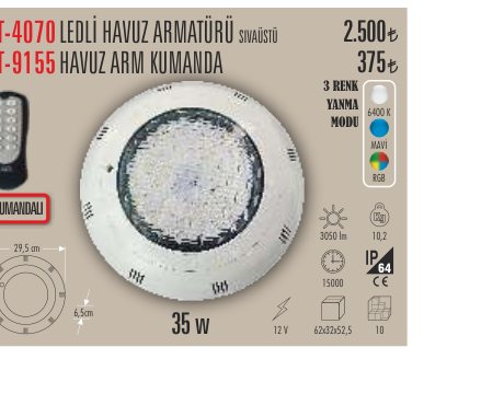 CATA CT-4070 · LEDLİ HAVUZ ARMATÜRÜ SIVAÜSTÜ ARM KUMANDA