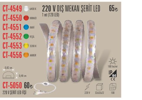 CATA CT-4552 · V DIŞ MEKAN ŞERİT LED K mt (120 LED) KIRMIZI