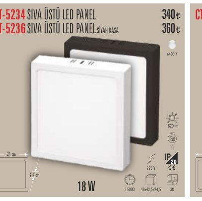 CATA CT-5236 · SIVA ÜSTÜ LED PANEL SİYAH KASA