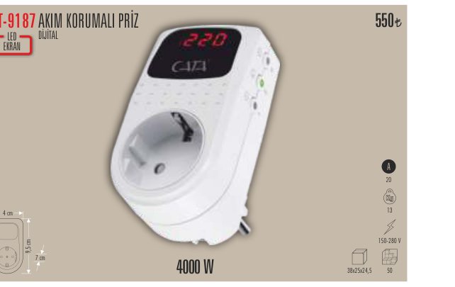 CATA CT-9187 · AKIM KORUMALI PRİZ DİJİTAL LED EKRAN