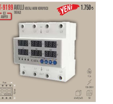 CATA CT-9199 · i N AKILLI E Y VOLTAJ AKIM KORUYUCU TRİFAZE AMPER